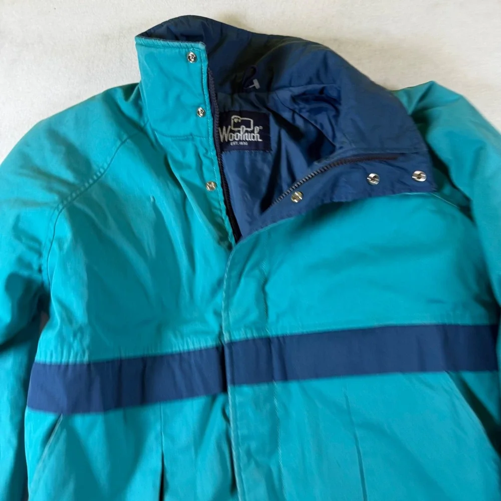 Woolrich Vintage Teal Navy Colorblock Bomber Jacket Zip Snap‎ Front Outerwear
